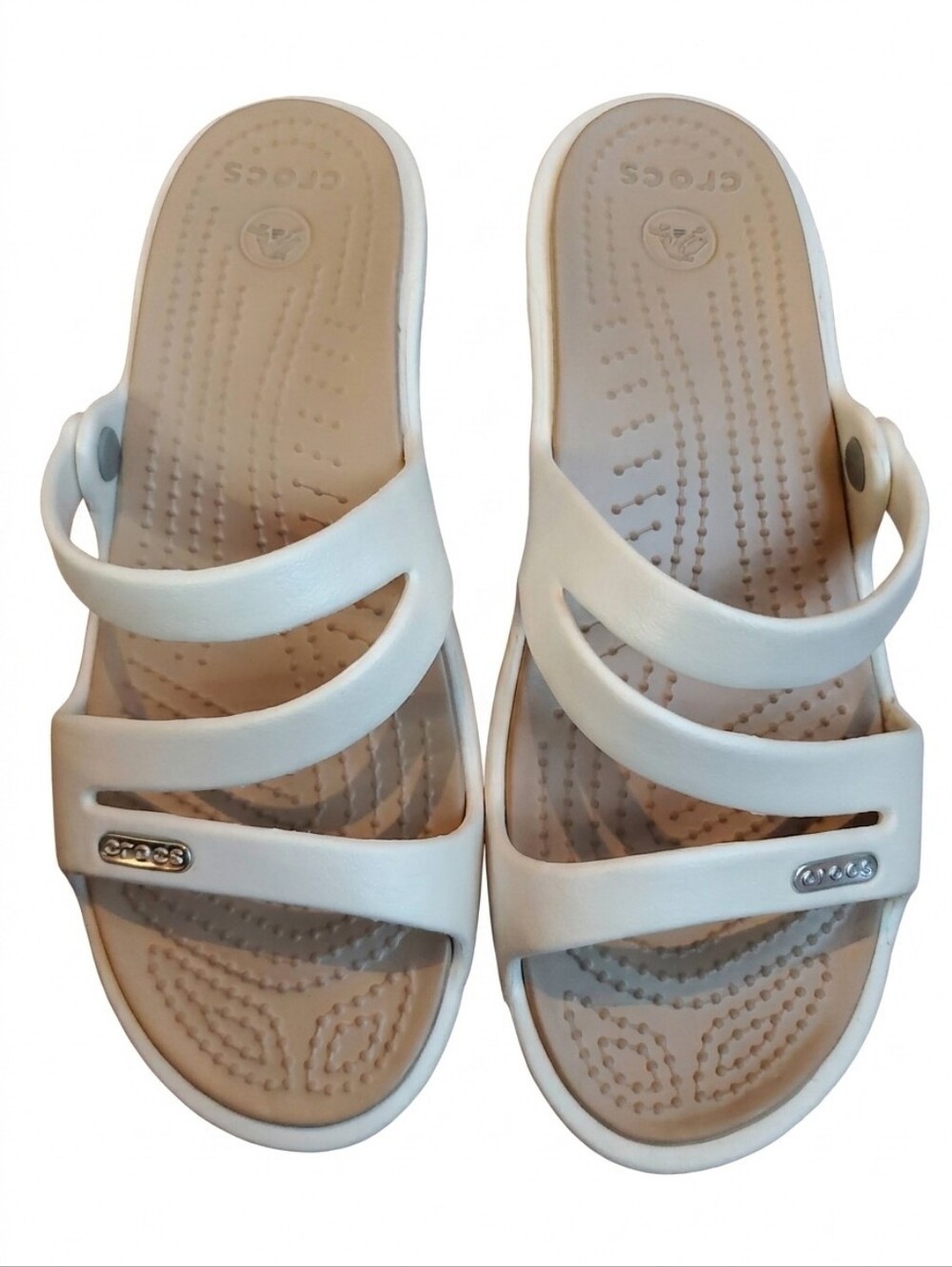 Crocs Patricia Wedge Sandals Oyster Stucco Beige Strappy Comfort Women's Size 6